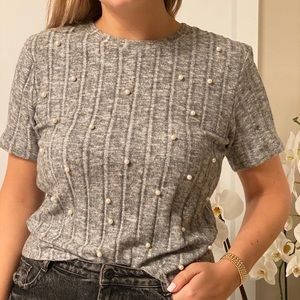 Zara Trafaluc Pearl Knit Top L